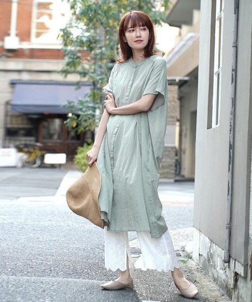 zootie(ズーティー)の「コットンガーゼ ロングシャツワンピース(ワンピース・レディース・ネイビー/ピンク/モカ/ブラック/グレイッシュブルー/ミント/ホワイト/マスタード/ライトグリーン/ダークパープル/ブラウン・フリー)」の6枚目の写真