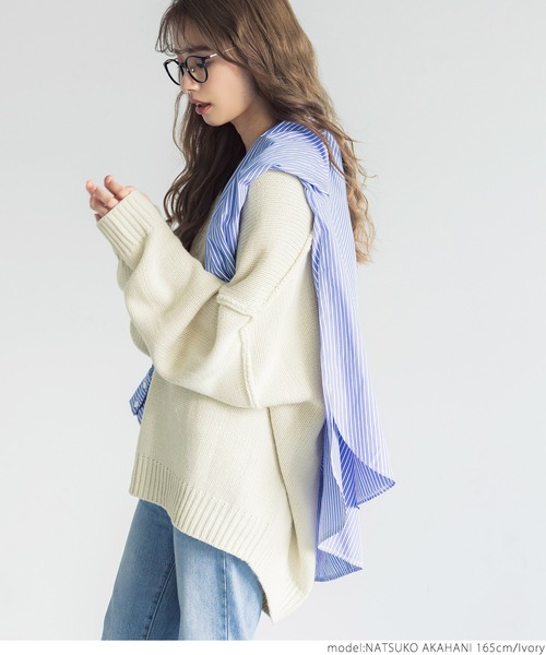 coca(coca)(コカ)の「ローゲージVネックニット(ニット/セーター・レディース・チャコールグレー/アイボリー・ONE SIZE)」の13枚目の写真