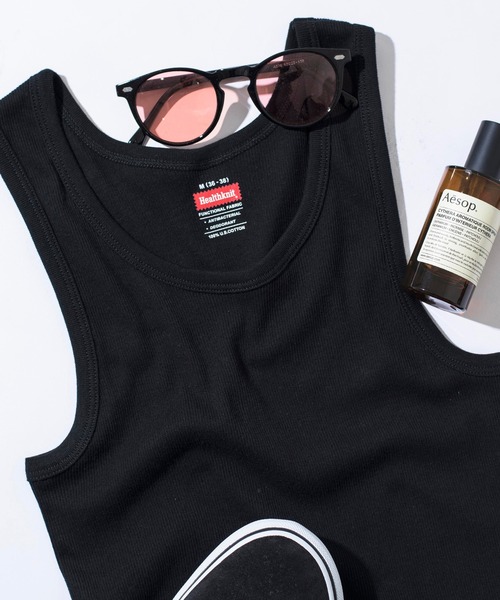 Healthknit（ヘルスニット）の「【Healthknit】 U.S. コットン リブタンクトップ ノースリーブ 抗菌防臭加工 53001（タンクトップ・メンズ・ホワイト/ブラック・M/L）」の2枚目の写真
