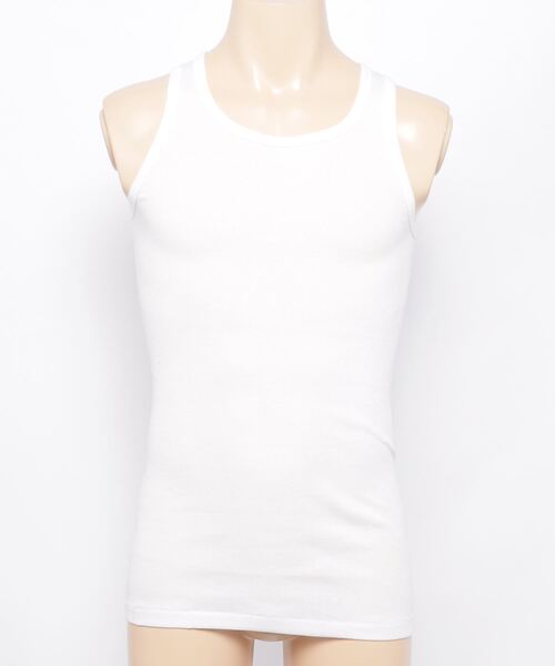 Healthknit（ヘルスニット）の「【Healthknit】 U.S. コットン リブタンクトップ ノースリーブ 抗菌防臭加工 53001（タンクトップ・メンズ・ホワイト/ブラック・M/L）」の5枚目の写真