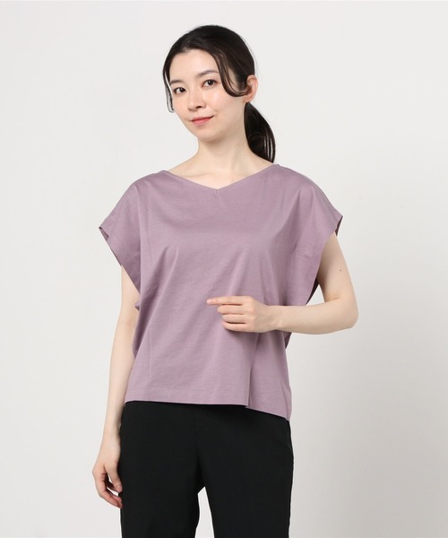 JETSET SOLO PLUS (ジェットセットソロプラス)の「バイオシルケットマチ付き2WAYカットソー(Tシャツ/カットソー・レディース・オフホワイト/レンガ/ブラック/モーブ系・FREE)」の5枚目の写真