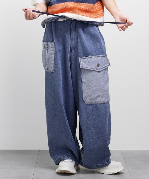 最高 配色デニムスーパーワイドパンツ デニムパンツ Minsobi ミンソビ のファッション 公式正規品 Scottcounty Net