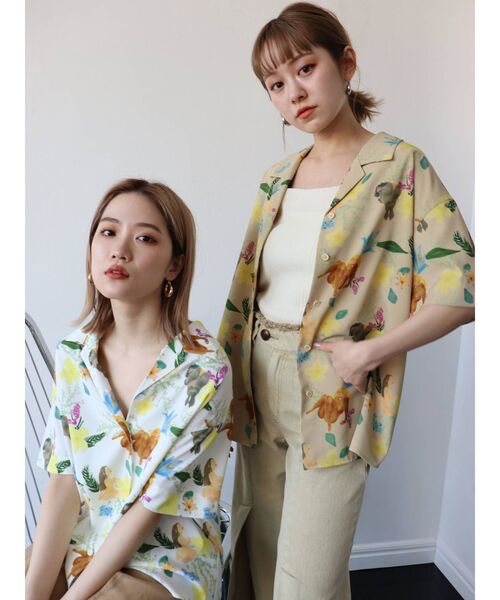 MURUA(ムルーア)の「【MURUA×NARI (LITTLE FUNNY FACE)】オープンカラーシャツ(シャツ/ブラウス・レディース・ホワイト/ベージュ・FREE)」の9枚目の写真