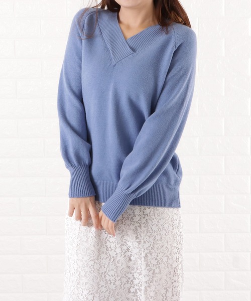 Lace Ladies(レースレディース)の「Vネック 長袖ルーズフィット 無地ニット(ニット/セーター・レディース・グレー/ブラック/ベージュ/ホワイト/ブルー・FREE)」の8枚目の写真