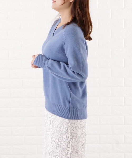 Lace Ladies(レースレディース)の「Vネック 長袖ルーズフィット 無地ニット(ニット/セーター・レディース・グレー/ブラック/ベージュ/ホワイト/ブルー・FREE)」の9枚目の写真