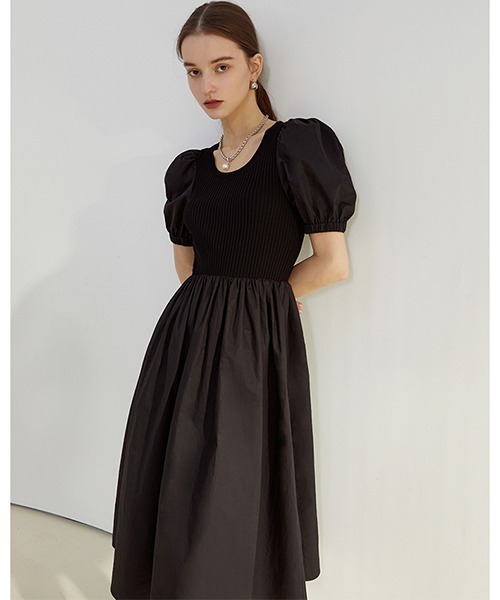 Fano Studios（ファノ ストゥディオズ）の「【Fano Studios】Puff sleeve knit dress FC21L049（ワンピース・レディース・ブラック/ホワイト・S/L/M）」の2枚目の写真