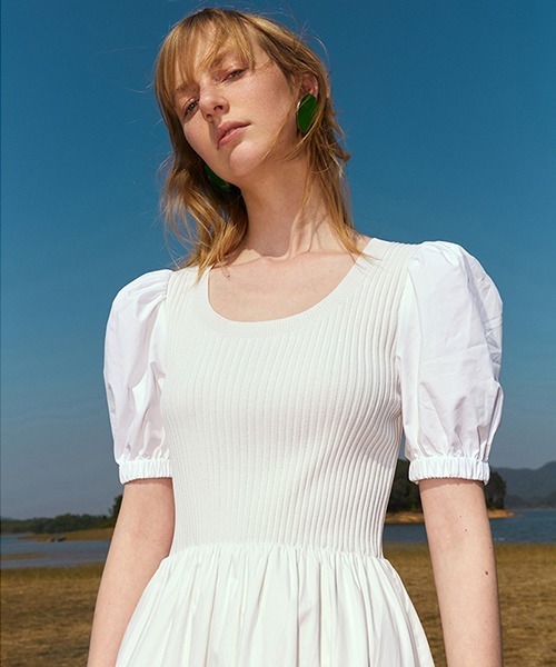 Fano Studios（ファノ ストゥディオズ）の「【Fano Studios】Puff sleeve knit dress FC21L049（ワンピース・レディース・ブラック/ホワイト・S/L/M）」の4枚目の写真