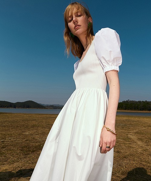 Fano Studios（ファノ ストゥディオズ）の「【Fano Studios】Puff sleeve knit dress FC21L049（ワンピース・レディース・ブラック/ホワイト・S/L/M）」の6枚目の写真