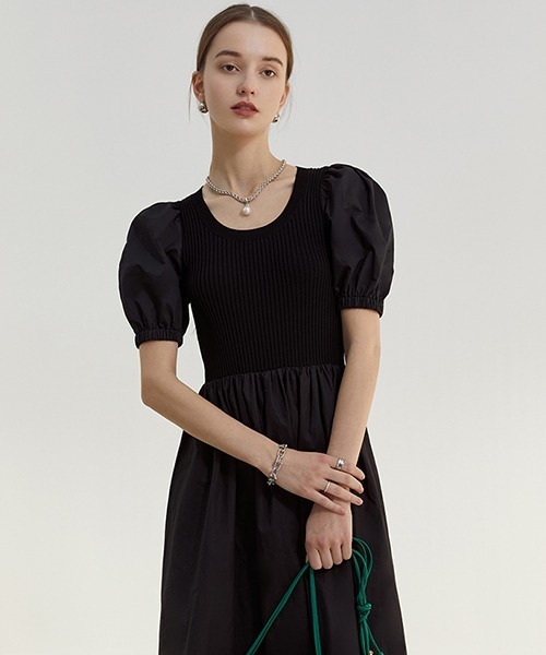 Fano Studios（ファノ ストゥディオズ）の「【Fano Studios】Puff sleeve knit dress FC21L049（ワンピース・レディース・ブラック/ホワイト・S/L/M）」の9枚目の写真
