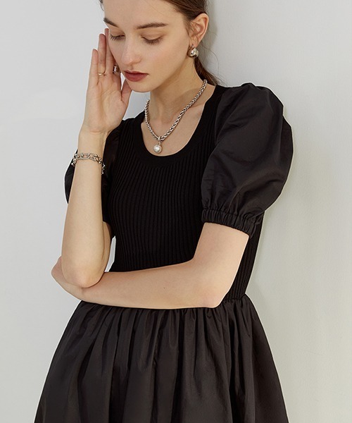 Fano Studios（ファノ ストゥディオズ）の「【Fano Studios】Puff sleeve knit dress FC21L049（ワンピース・レディース・ブラック/ホワイト・S/L/M）」の13枚目の写真