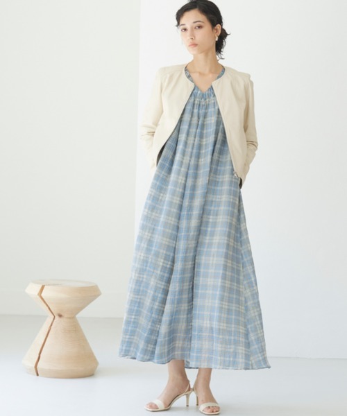 シアーチェックギャザーフレア ワンピース ワンピース Anayi アナイ のファッション ワンピース セール