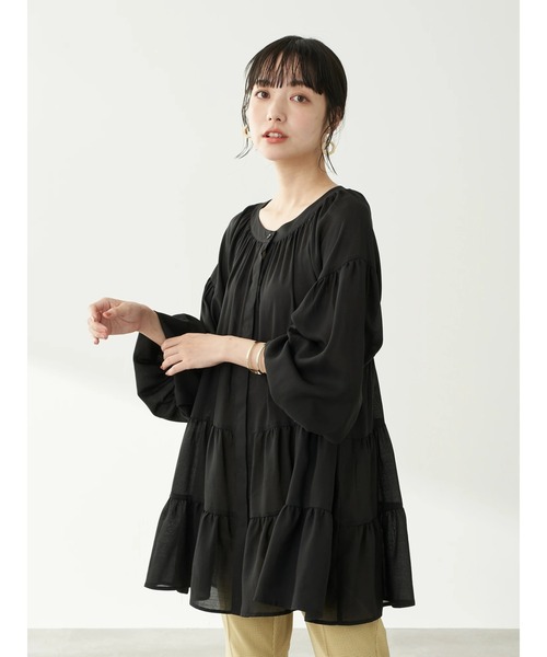 earth music&ecology（アースミュージックアンドエコロジー）の「【WEB限定】ティアードシャツチュニック ＊（シャツ/ブラウス・レディース・ライトブルー/ブラック/オフホワイト/ピンクベージュ・FREE）」の18枚目の写真