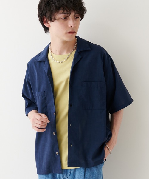 DISCOAT（ディスコート）の「ポリラミー半袖シャツ（シャツ/ブラウス・メンズ・カーキ/オフホワイト/ネイビー/ベージュ/ブラック・MEDIUM/LARGE/X-LARGE）」の5枚目の写真