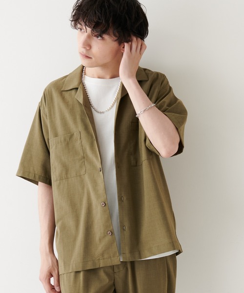 DISCOAT（ディスコート）の「ポリラミー半袖シャツ（シャツ/ブラウス・メンズ・カーキ/オフホワイト/ネイビー/ベージュ/ブラック・MEDIUM/LARGE/X-LARGE）」の4枚目の写真