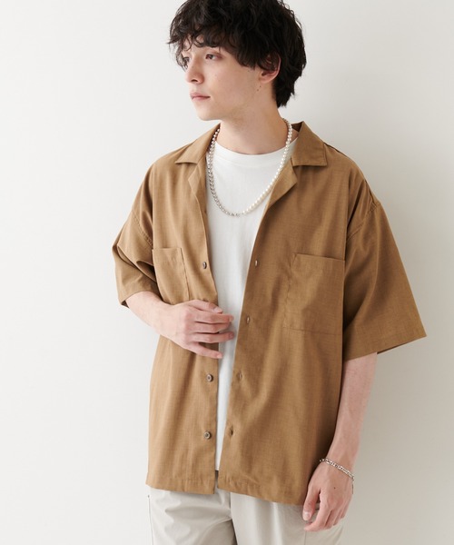 DISCOAT（ディスコート）の「ポリラミー半袖シャツ（シャツ/ブラウス・メンズ・カーキ/オフホワイト/ネイビー/ベージュ/ブラック・MEDIUM/LARGE/X-LARGE）」の7枚目の写真