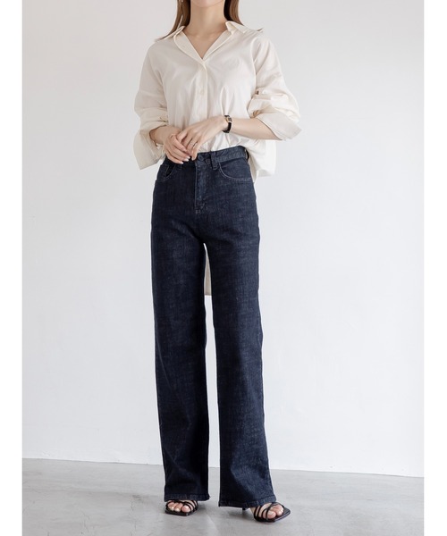 amel（エイメル）の「ロングストレートデニムパンツ（デニムパンツ・レディース・ブラック・FREE）」の3枚目の写真