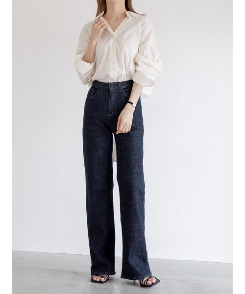 amel（エイメル）の「ロングストレートデニムパンツ（デニムパンツ・レディース・ブラック・FREE）」の4枚目の写真