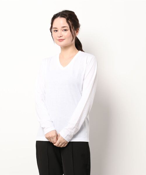 NO WAY(ノーウェイ)の「【Bl】天竺Vネック長袖Tシャツ(Tシャツ/カットソー・レディース・ホワイト/ブラック/ネイビー/グレー・LARGE/X-LARGE/MEDIUM)」の2枚目の写真