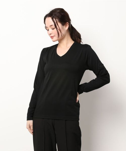 NO WAY(ノーウェイ)の「【Bl】天竺Vネック長袖Tシャツ(Tシャツ/カットソー・レディース・ホワイト/ブラック/ネイビー/グレー・LARGE/X-LARGE/MEDIUM)」の3枚目の写真