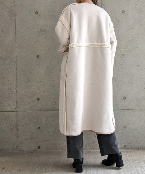 Per sist ence（パーシエンス）の「Per sist ence/パーシエンス　ボアパイピング×フェイクムートン リバーシブルノーカラーコート（ノーカラーコート・レディース・ベージュ/アイボリー/モカ・FREE）」の19枚目の写真