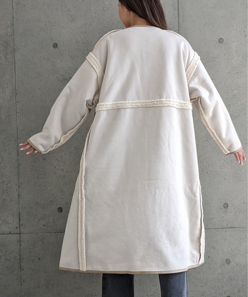 Per sist ence（パーシエンス）の「Per sist ence/パーシエンス　ボアパイピング×フェイクムートン リバーシブルノーカラーコート（ノーカラーコート・レディース・ベージュ/アイボリー/モカ・FREE）」の20枚目の写真