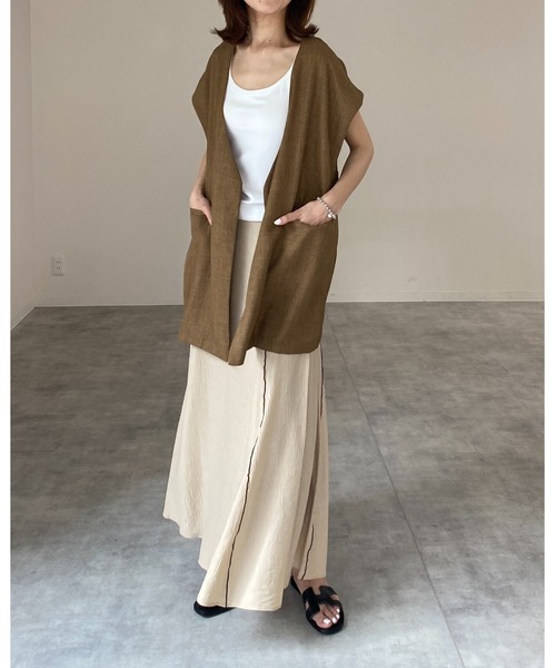 She's Closet(シーズクローゼット)の「配色パイピングフレアロングマーメイドスカート(スカート・レディース・ベージュ/オリーブ/アイボリー・FREE)」の5枚目の写真
