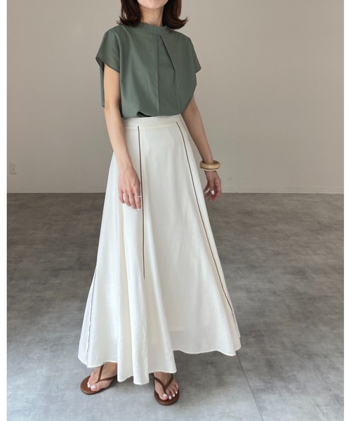 She's Closet(シーズクローゼット)の「配色パイピングフレアロングマーメイドスカート(スカート・レディース・ベージュ/オリーブ/アイボリー・FREE)」の9枚目の写真