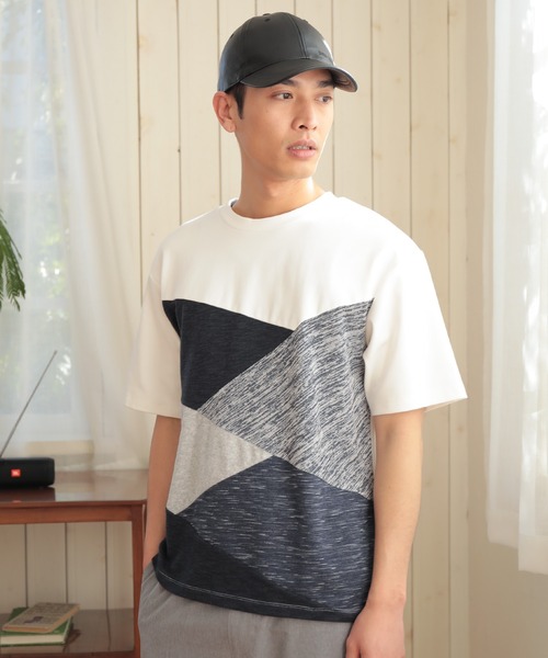 UNION STATION（ユニオンステーション）の「【ストレッチ】パネルレイヤードカットソー（Tシャツ/カットソー・メンズ・ホワイト/ネイビー/ホワイト系その他・M/L/LL）」の3枚目の写真