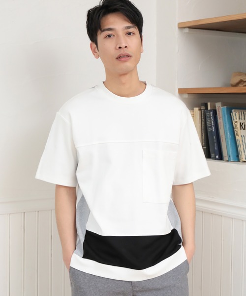 UNION STATION（ユニオンステーション）の「【ストレッチ】パネルレイヤードカットソー（Tシャツ/カットソー・メンズ・ホワイト/ネイビー/ホワイト系その他・M/L/LL）」の2枚目の写真