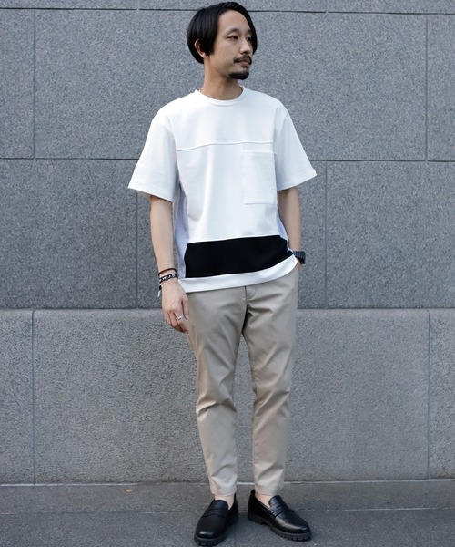 UNION STATION（ユニオンステーション）の「【ストレッチ】パネルレイヤードカットソー（Tシャツ/カットソー・メンズ・ホワイト/ネイビー/ホワイト系その他・M/L/LL）」の4枚目の写真