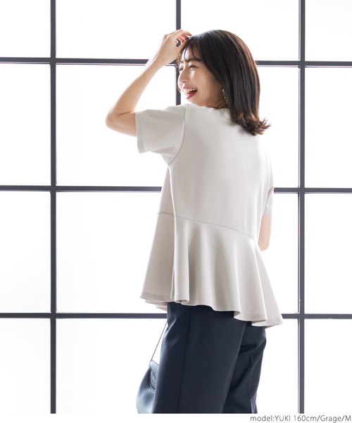coca(coca)(コカ)の「【長さ選べる】シワにならないショート丈ぺプラムトップス(Tシャツ/カットソー・レディース・ネイビー/グレー系その他・M/L)」の8枚目の写真
