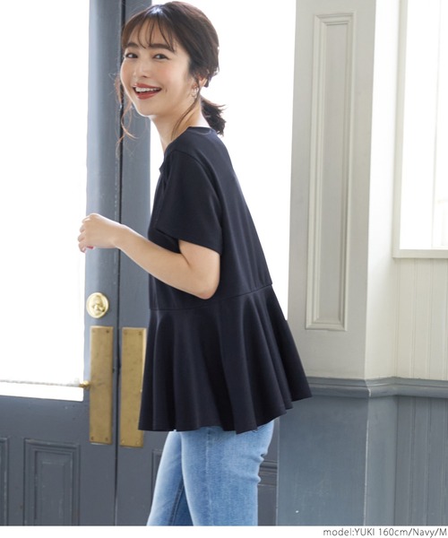 coca(coca)(コカ)の「【長さ選べる】シワにならないショート丈ぺプラムトップス(Tシャツ/カットソー・レディース・ネイビー/グレー系その他・M/L)」の12枚目の写真
