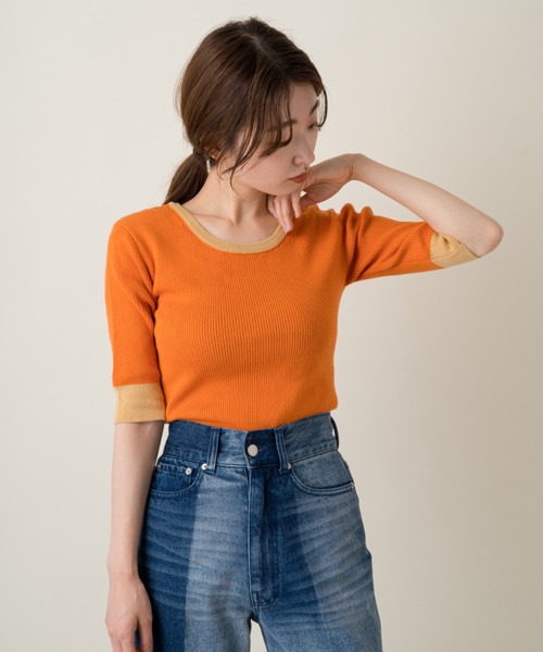 Kastane - kastane リンガーリブt Kastane（カスタネ）の「配色リンガーリブニットTee（Tシャツ