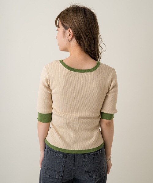 Kastane（カスタネ）の「配色リンガーリブニットTee（Tシャツ/カットソー・レディース・グリーン/サックスブルー/スカイブルー/オレンジ・FREE）」の18枚目の写真