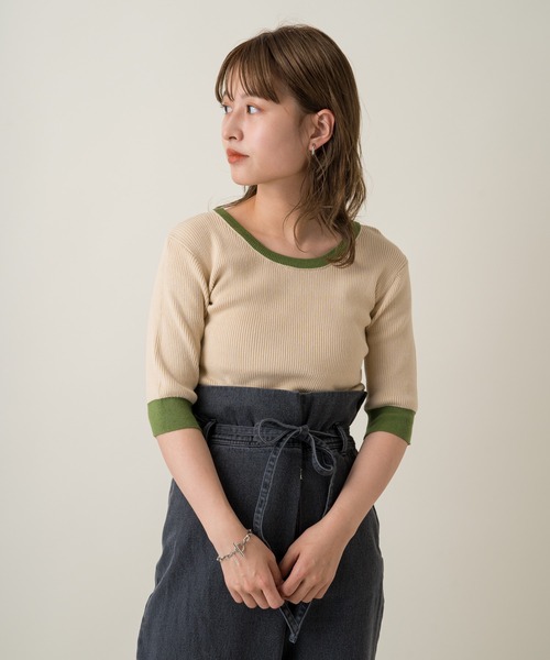 Kastane（カスタネ）の「配色リンガーリブニットTee（Tシャツ/カットソー・レディース・グリーン/サックスブルー/スカイブルー/オレンジ・FREE）」の15枚目の写真