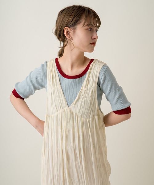 Kastane（カスタネ）の「配色リンガーリブニットTee（Tシャツ/カットソー・レディース・グリーン/サックスブルー/スカイブルー/オレンジ・FREE）」の8枚目の写真