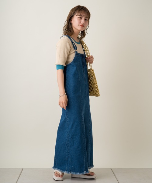 Kastane（カスタネ）の「配色リンガーリブニットTee（Tシャツ/カットソー・レディース・グリーン/サックスブルー/スカイブルー/オレンジ・FREE）」の10枚目の写真