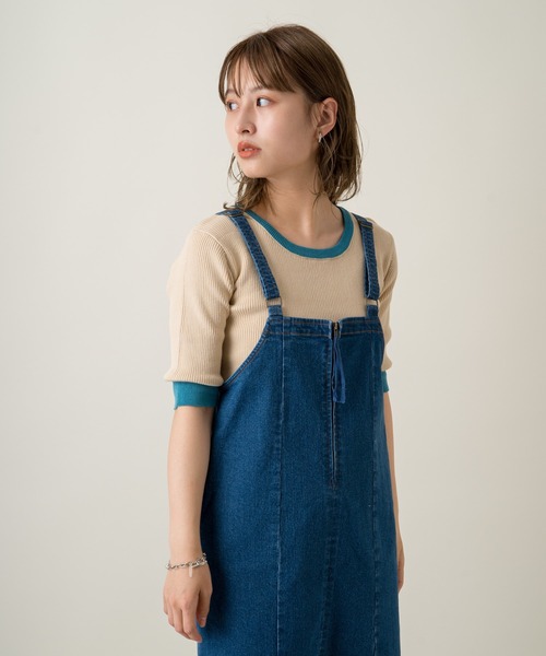 Kastane（カスタネ）の「配色リンガーリブニットTee（Tシャツ/カットソー・レディース・グリーン/サックスブルー/スカイブルー/オレンジ・FREE）」の12枚目の写真