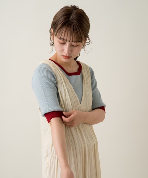 Kastane（カスタネ）の「配色リンガーリブニットTee（Tシャツ/カットソー・レディース・グリーン/サックスブルー/スカイブルー/オレンジ・FREE）」の7枚目の写真