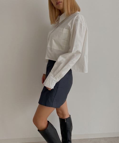 Avvenente（アベネンテ）の「【Avvenente】ビッグポケットクロップドシャツ（シャツ/ブラウス・レディース・オフホワイト/イエロー・M）」の7枚目の写真