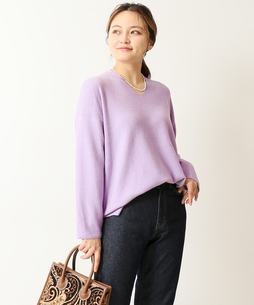 Simplicite（サンプリシテ）の「アンゴラ混Vネックプルオーバー◆（ニット/セーター・レディース・ブラック/ベージュ/パープル系その他・FREE）」の3枚目の写真