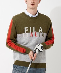 【FILA GOLF/フィラゴルフ】ジャガードロゴ ライン入り ニット セーター