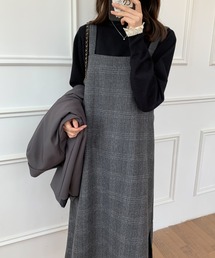 チェック柄サロペットワンピース