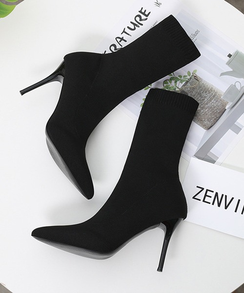 ⭐︎JASMIN⭐︎ セール】【Jasmine】9㎝ヒール 華奢見え！ピンヒールソックスブーツ