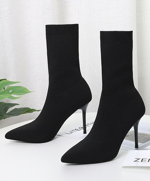 セール】【Jasmine】9㎝ヒール 華奢見え！ピンヒールソックスブーツ