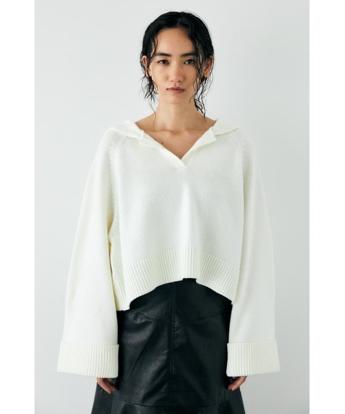 MOUSSY（マウジー）の「SAILOR COLLAR SHORT ニット（ニット/セーター・レディース・ライトイエロー/グリーン/オフホワイト/ブラック・FREE）」の2枚目の写真