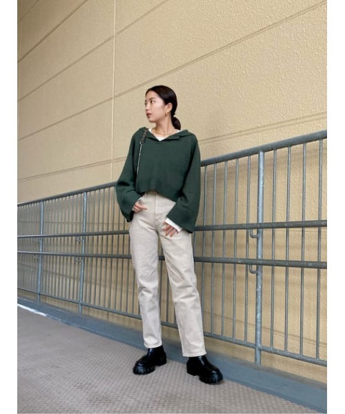 MOUSSY（マウジー）の「SAILOR COLLAR SHORT ニット（ニット/セーター・レディース・ライトイエロー/グリーン/オフホワイト/ブラック・FREE）」の14枚目の写真