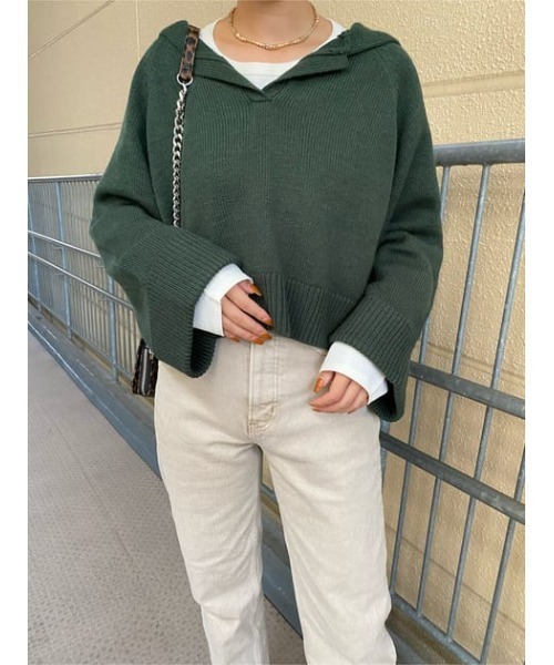 MOUSSY（マウジー）の「SAILOR COLLAR SHORT ニット（ニット/セーター・レディース・ライトイエロー/グリーン/オフホワイト/ブラック・FREE）」の12枚目の写真