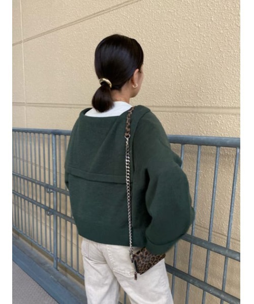 MOUSSY（マウジー）の「SAILOR COLLAR SHORT ニット（ニット/セーター・レディース・ライトイエロー/グリーン/オフホワイト/ブラック・FREE）」の7枚目の写真