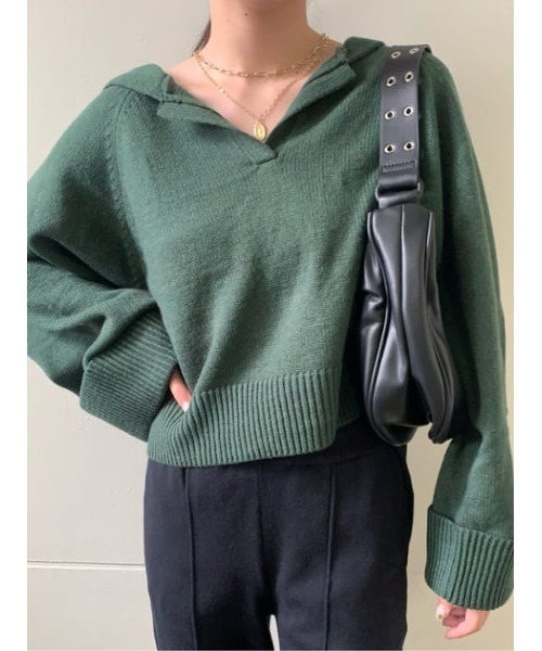 MOUSSY（マウジー）の「SAILOR COLLAR SHORT ニット（ニット/セーター・レディース・ライトイエロー/グリーン/オフホワイト/ブラック・FREE）」の11枚目の写真